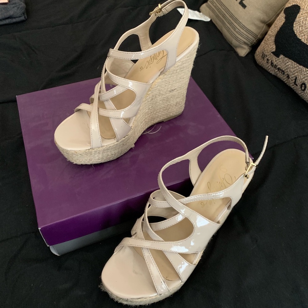Fergie Beige Paton Wedges! Size 8!